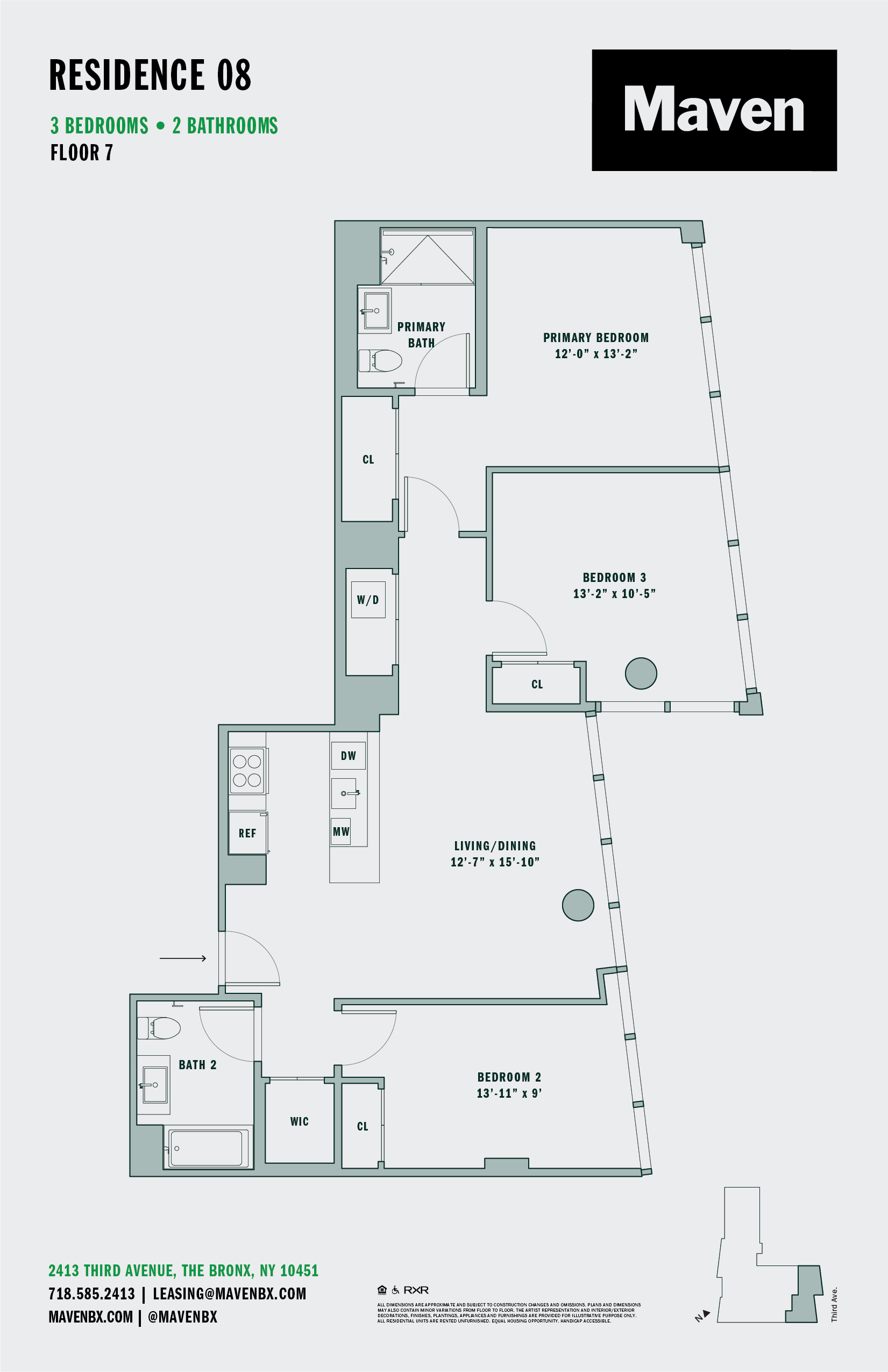 Floor plan for 3 beds, 1 bath